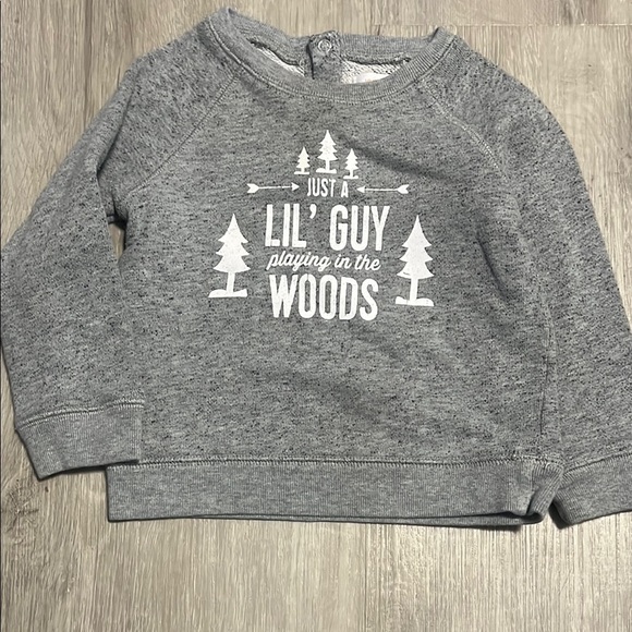 4/$20 Joe Fresh Gray Sweatshirt - Just a Lil' Guy Playing in the Woods 18-24M - Picture 1 of 1